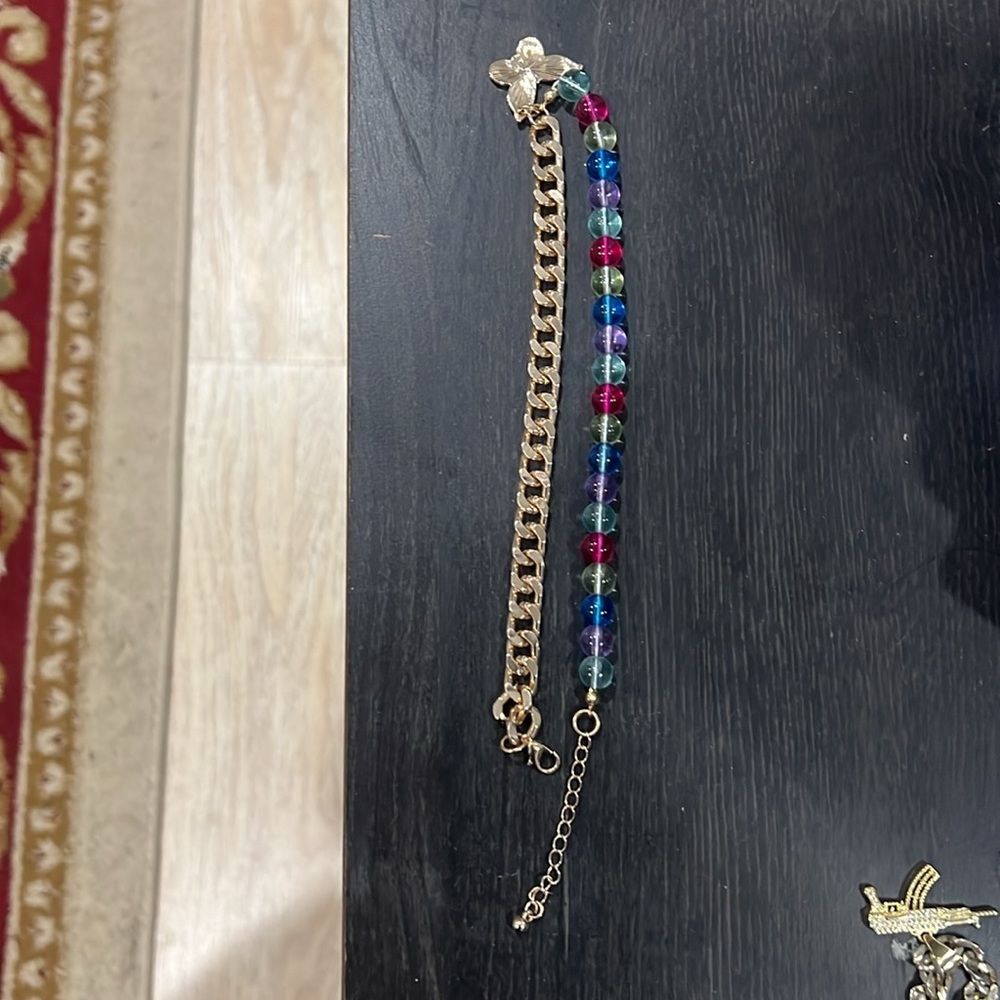 Butterfly pendant gold and bead necklace
